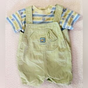 OshKosh B'gosh Vintage Little Bug Pale Green Overalls with Striped Tee